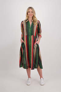 Sale Dresses: Christine Red/Green Stripe Ramie Shirt Dress