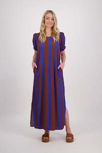Sale Dresses: Petunia Tan/Blue Stripe Dress