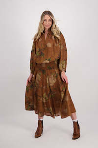 Sale Skirts: Hazelle Tan Floral Ramie Skirt