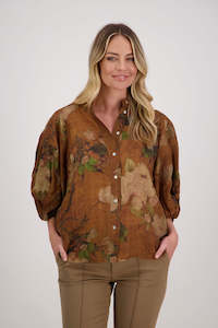 Sale Tops: Harlow Tan Floral Ramie Shirt