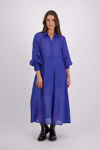 Hollie Bright Blue Ramie Shirt Dress