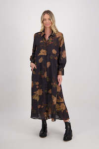 Hollie Black Floral Ramie Shirt Dress