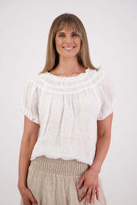 Linen Tops Shirts: Polly White Linen Top