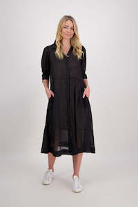 Christine Black Ramie Shirt Dress