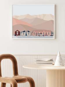Cardrona Hotel, New Zealand Art Print. A Modern Mountain and Heritage Building Art