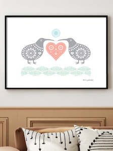 KIWI LOVE (Aroha) Modern Folk Art Print Free Worldwide Shipping