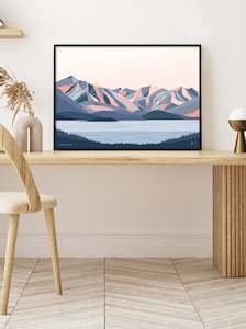 Lake Wanaka Mountains New Zealand Art Print. Modern Landscape Wall Art Poster
