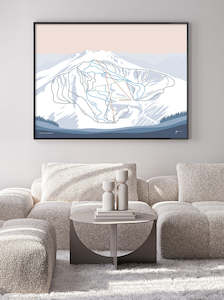New Zealand Art Prints 1: MT HUTT, NEW ZEALAND. Mountain Ski Resort Trail Map Art Print