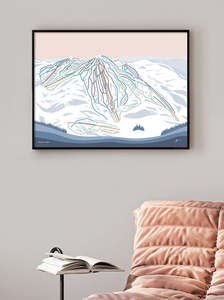 Usa Art Prints: BROMONT, QUEBEC. Modern Mountain Trail Map Wall Art Print