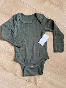 Fina Merino 100% Extra Fine Merino Long Sleeve Bodysuit Green Tea
