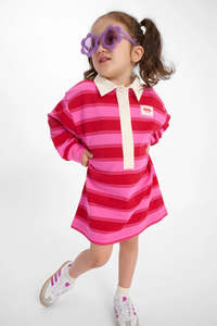 Dress: Red Berry Rugby Stripe Dress