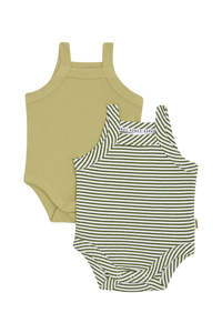 Newbies Rib Singlet Suit 2 Pack Moss/ Snow Pea