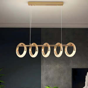 Lighting 1: AURORA Gold Ring LED Pendant Light – 25W, 3000K Warm Light, Clear Acrylic, L1000×H1200mm