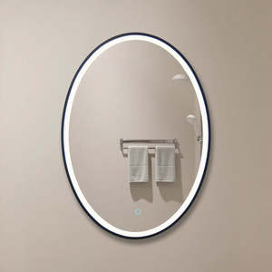 Black Oval LED Mirror with 3-Color Adjustable Lighting 500×700mm Anti-Fog