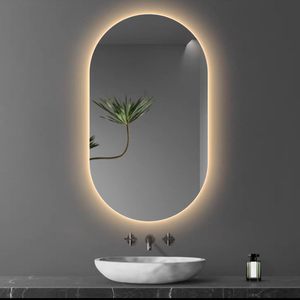Sleek Frameless LED Bathroom Mirror – Wax Gourd Shape, 3 Light Colors & Adjust&hellip;