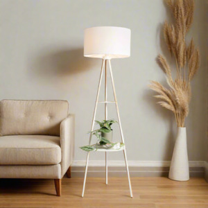 LUMO Modern Metal Floor Lamp with Shelf – E27, 25W Max