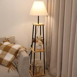 AUREST Wood & Metal Floor Lamp with Shelf – E27, 25W Max
