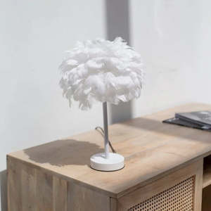 PLUMA White Table Lamp with Feather Shade – E27, 25W Max