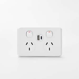 iLuxlite Double Power Point with USB\C 3.1 - 10A - Horizontal - White