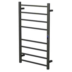 Black Electric Heated Towel Rail 8 Bar 600mm Timer & Temp Control