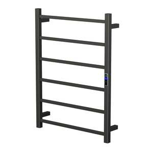 Black Electric Heated Towel Rail 6 Bar 600mm Timer & Temp Control