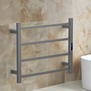 Gun Metal Electric Heated Towel Rail 4 Bar 600mm Timer & Temp Control