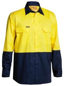 Cotton Shirts: Bisley Hi Vis Lightweight Long Sleeve Drill Shirt (BS6895)