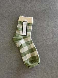 Apparel: Gingham Olive Green crew Socks