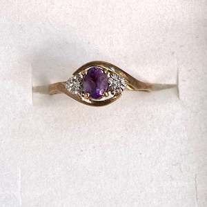 Rings: 9ct. Gold Amethyst/Diamond Ring