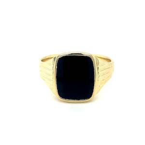 Mens Rings: B30J66L Intricately Designed 9ct Gold Black Onyx Ring