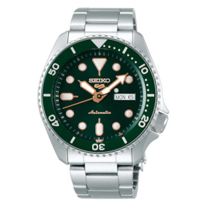 Seiko Sports: Seiko 5 Sports Green Dial Stainless Steel 100M Automatic Watch SRPD63K1