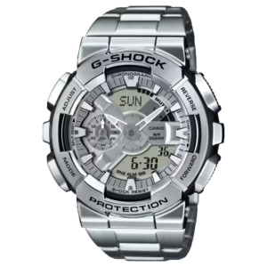 GM110D-8A G-Shock G-Steel Duel Time, Silver Dial & Case, Stainless Steel Band 200M