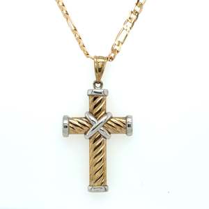 Jewellery: 9ct Two-Tone Gold Cable Twist Cross Pendant