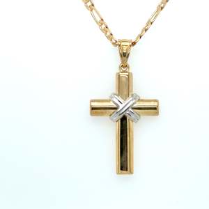 9ct Two-Tone Gold Cross with White Gold Knot Accent