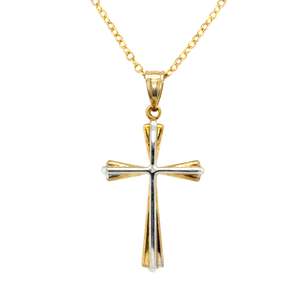 Jewellery: 9ct Two-Tone Gold Flared Cross Pendant