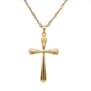 Jewellery: 9ct Gold Flared Grooved Cross Pendant