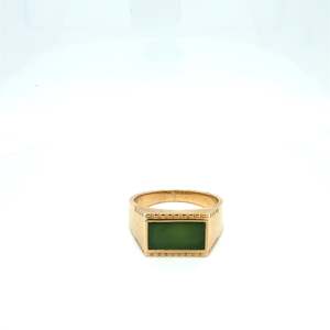 9ct Gold Men's Rectangle Greenstone Ring