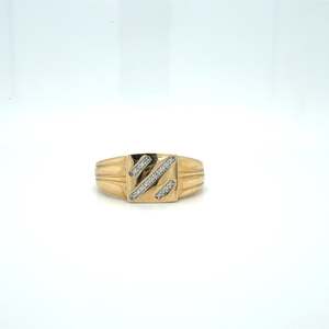 10ct Gold Rectangular Diamond Stripe Men's Ring