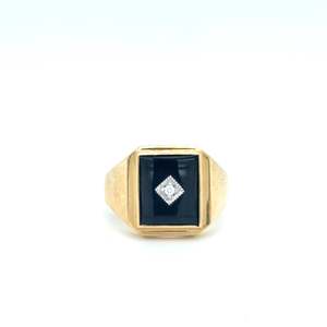 Mens Rings 1: 9ct Gold Black Onyx Diamond Ring