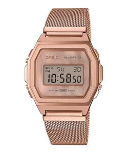 Casio: A1000MPG-9E Vintage Rose Gold Stainless Steel Mesh Band Watch