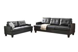 Knollwood 3+2 Seater Faux Leather Sofa - Black