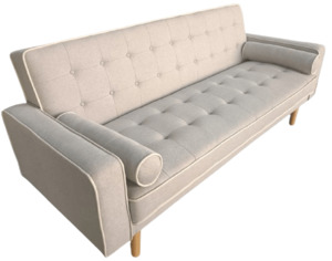 Sofabed: Click Clack Sofabed - Grey with white piping