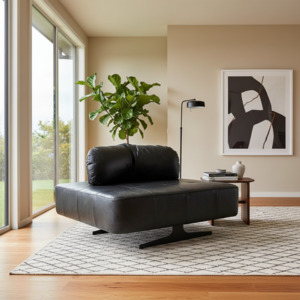 Furniture: Leather Chair | Ottoman Slate Black