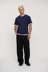 Double Trim Cotton Tee Navy