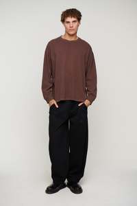 Mens Tees: Enzyme Wash Long Sleeve Choc