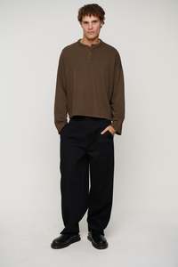 Mens Tees: Fleece Crop Henley Choc