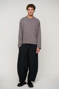 Fleece Crop Henley Charcoal