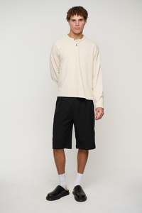 Mens Tees: Fleece Crop Henley Ivory