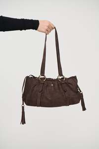 Womens Bags And Shoes: Rory Mini Tote Dark Chocolate Suede/Gold