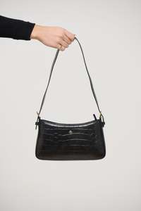 Womens Bags And Shoes: Lilu Shoulder Bag Black Croc/Gold